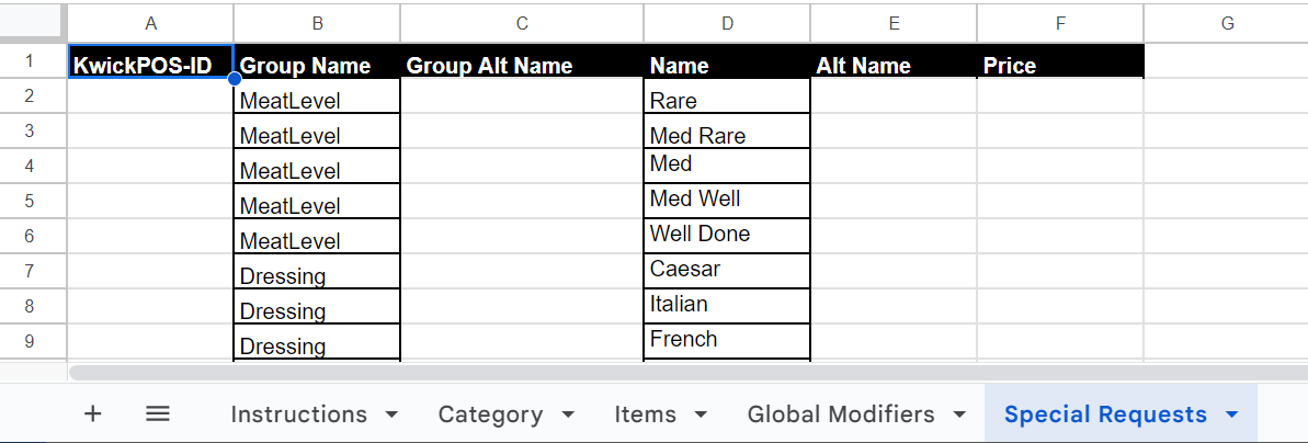 Build Menu in Excel