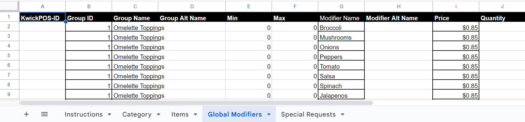 Build Menu in Excel